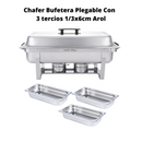 Chafer Bufetera Plegable Completo con Certificación NSF y 3 Insertos 1/3 x 6 cm