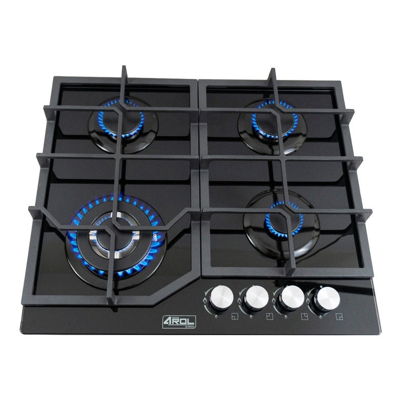 Parrilla de Gas 4 Quemadores Vidrio Templado Empotrable de 59cm Arol P-CN4Q59 - Electrodomesticos Olvera