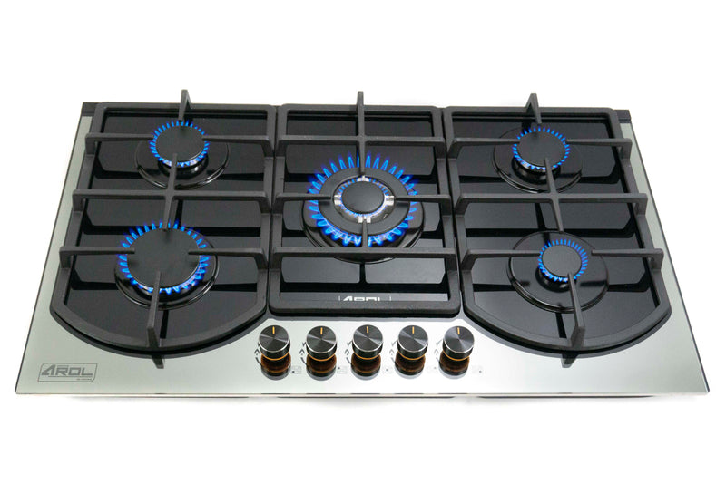 Parrilla de Gas 5 Quemadores Vidrio Templado Empotrable 87cm, Bitono Arol P-CN5Q87 - Electrodomesticos Olvera