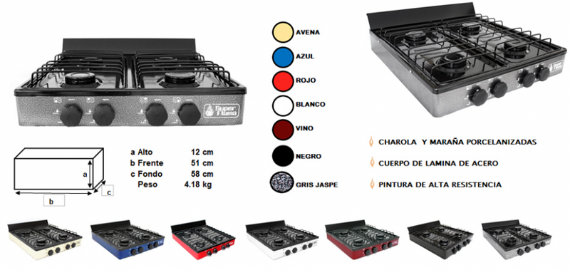 Parrilla de Mesa a Gas LP Super Flama 4Q