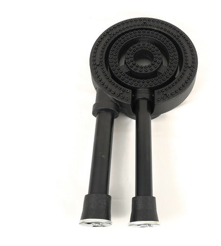 Quemador Triple Vulcan Largo 60 cm con Tubos y Ventilas, AROL, Hierro Fundido para Estufones