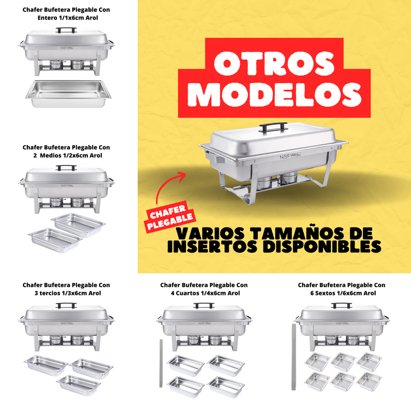 Chafer Bufetera Plegable Completo Con Certificación Nsf Y 2 Insertos 1/2x6cm - Electrodomesticos Olvera