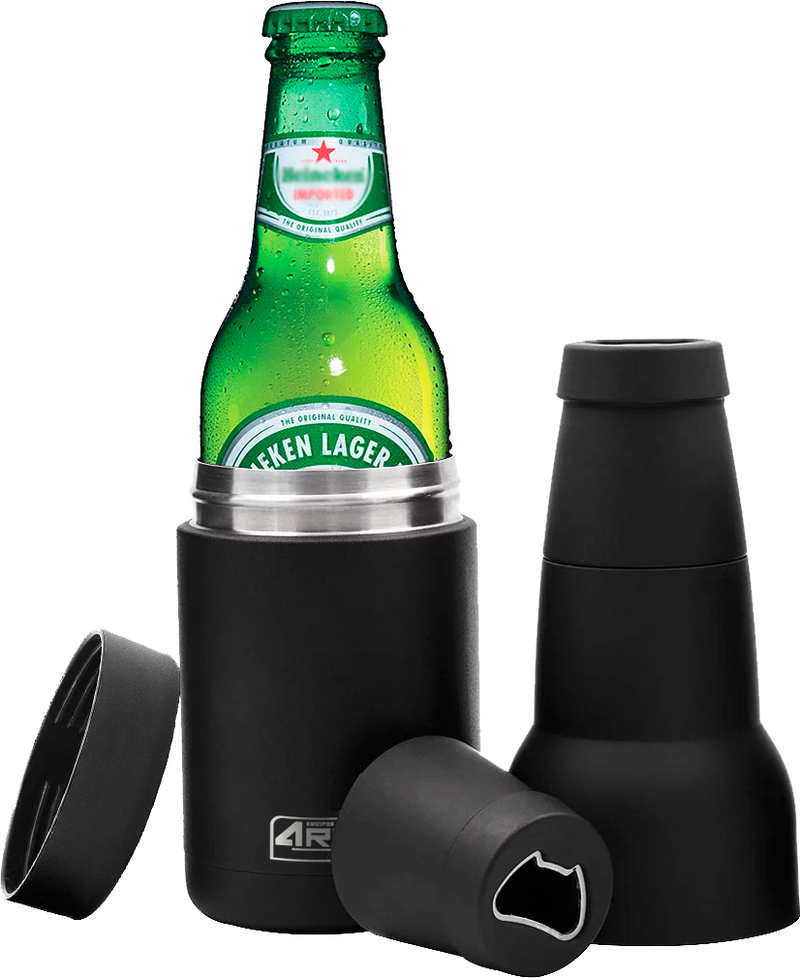 AROL Enfriador de Cerveza para Botellas y Latas Portabotellas Portalatas Acero Inoxidable doble capa Aislamiento al vacio(Acero Inoxidable Black)