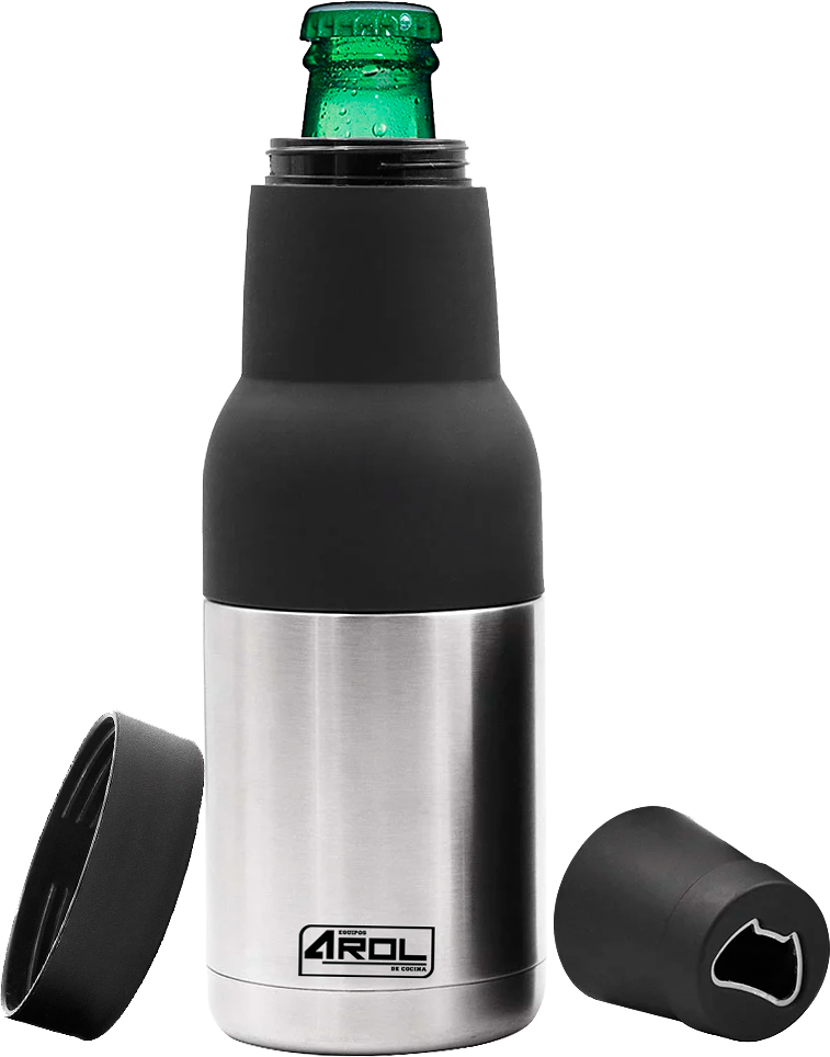 AROL Enfriador de Cerveza para Botellas y Latas Portabotellas Portalatas Acero Inoxidable doble capa Aislamiento al vacio (Acero Inoxidable Silver)