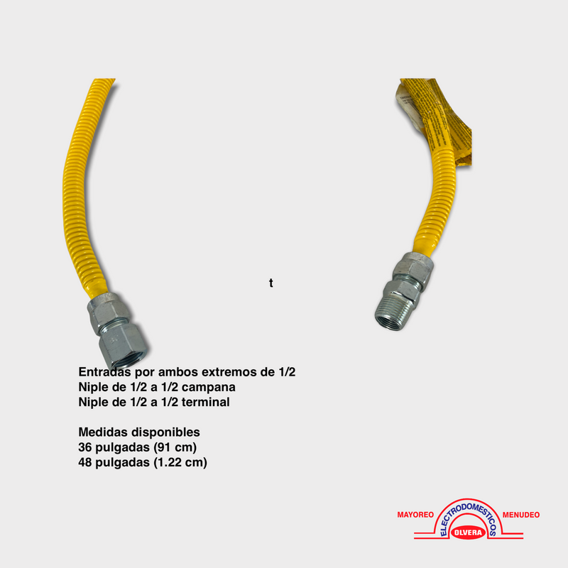 Manguera Tubo Corrugado Gas 36 pulgadas (91 cm) 1/2 X 1/2