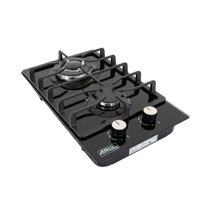 Parrilla de Gas de 2 Quemadores, Vidrio Templado, Empotrable, 31cm, AROL P-CN2Q31